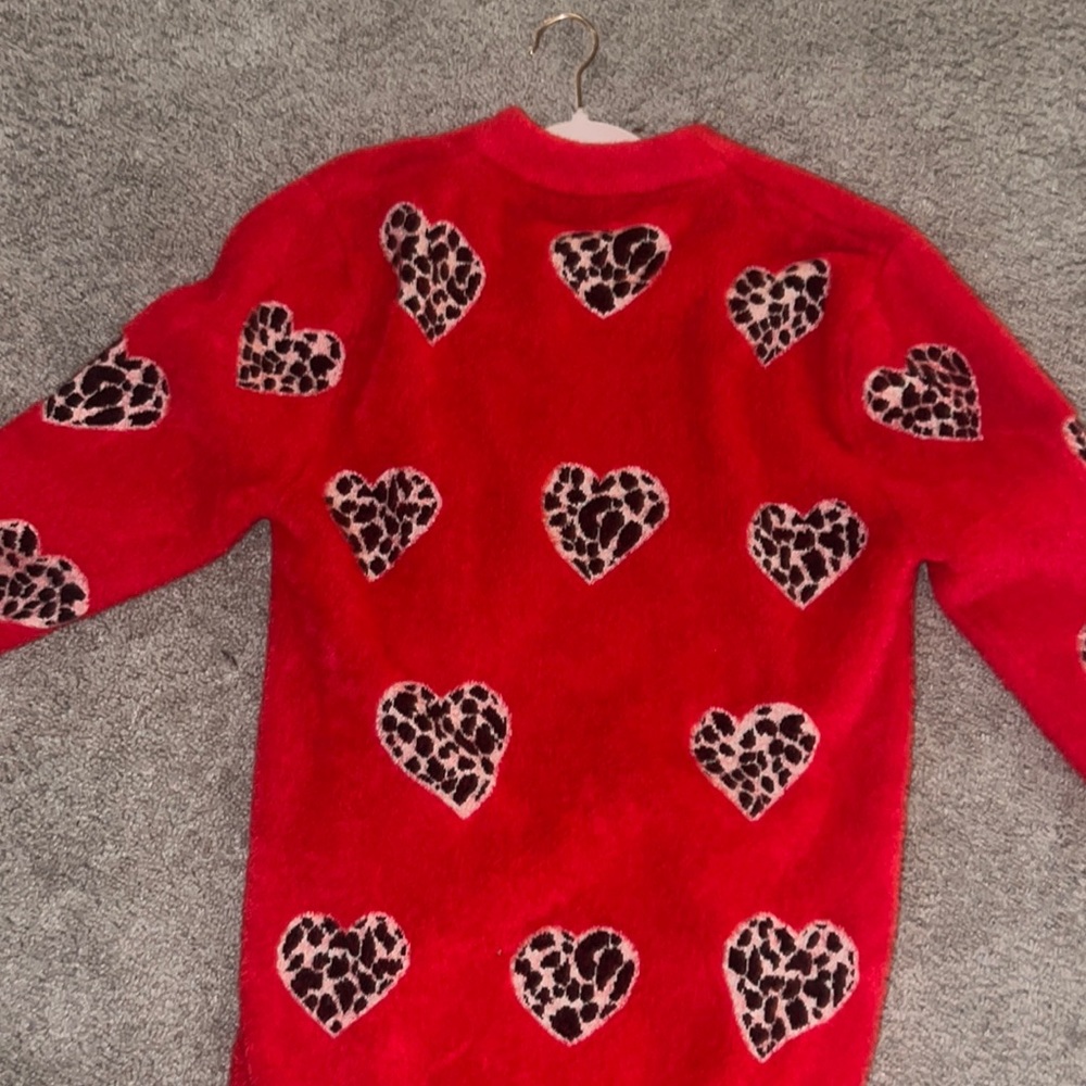 Red cheetah heart sweater